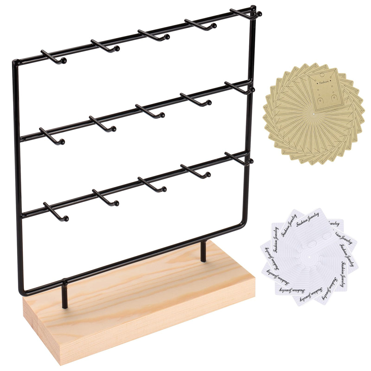 Earring Display Stands for Selling, 3 Tier 15 Hooks Wood Jewelry Organizer