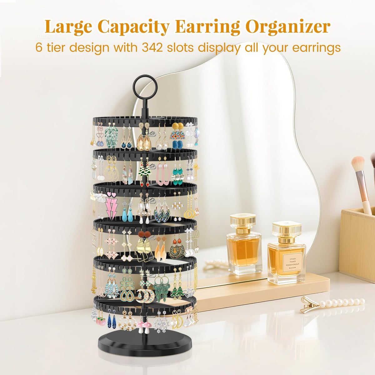 EsLuker.ly Earring Holder Organizer Rotating Stud Display Tree Rack, 6 Tier