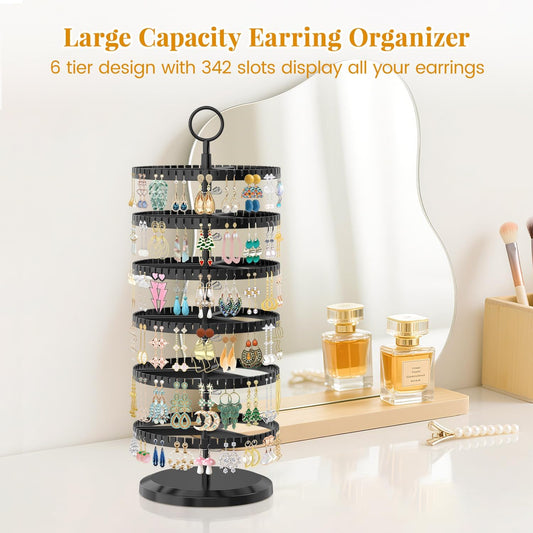EsLuker.ly Earring Holder Organizer Rotating Stud Display Tree Rack, 6 Tier
