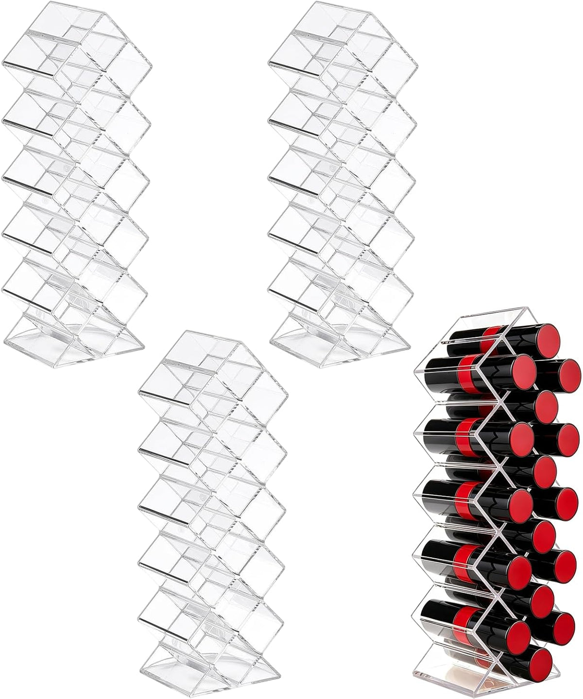 4 Pack Clear Acrylic Lipstick Holders, 64 Slots Stackable Fish Shape Lip Gloss Organizer for Vanity