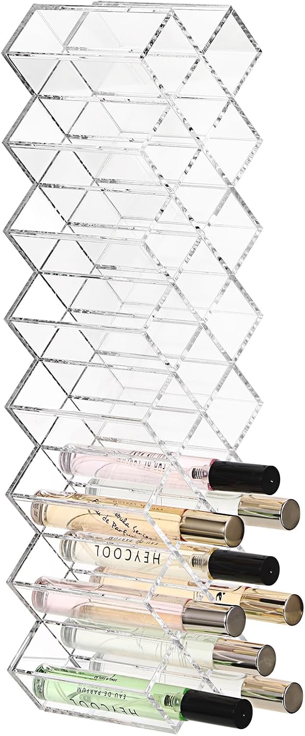 ELLDOO Rollerball Perfume Organizer, 23 Spaces Clear Acrylic Perfume Storage Holder Beauty Scent Holder, Stackable Makeup Lipgloss Lipstick Display Case Lip Gloss Storage Stand (8-Tier)