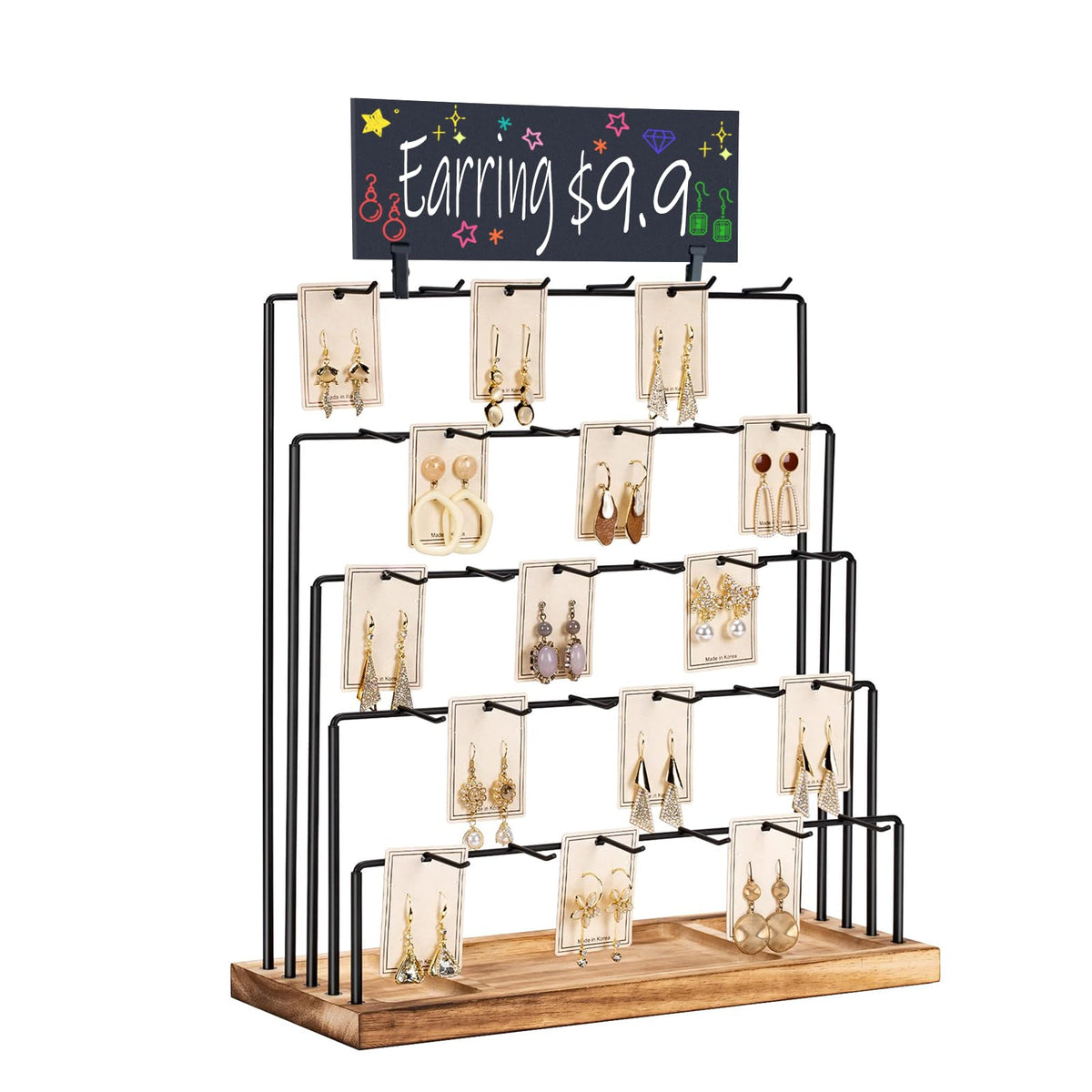 DGWJSU Earring Display Stands for Selling, Earring Rack Display Holder Stand, Jewelry Display for Selling Earring Cards, Bracelets, Hair Accessories, Rings, Necklaces (Rustic Brown, Common Size)