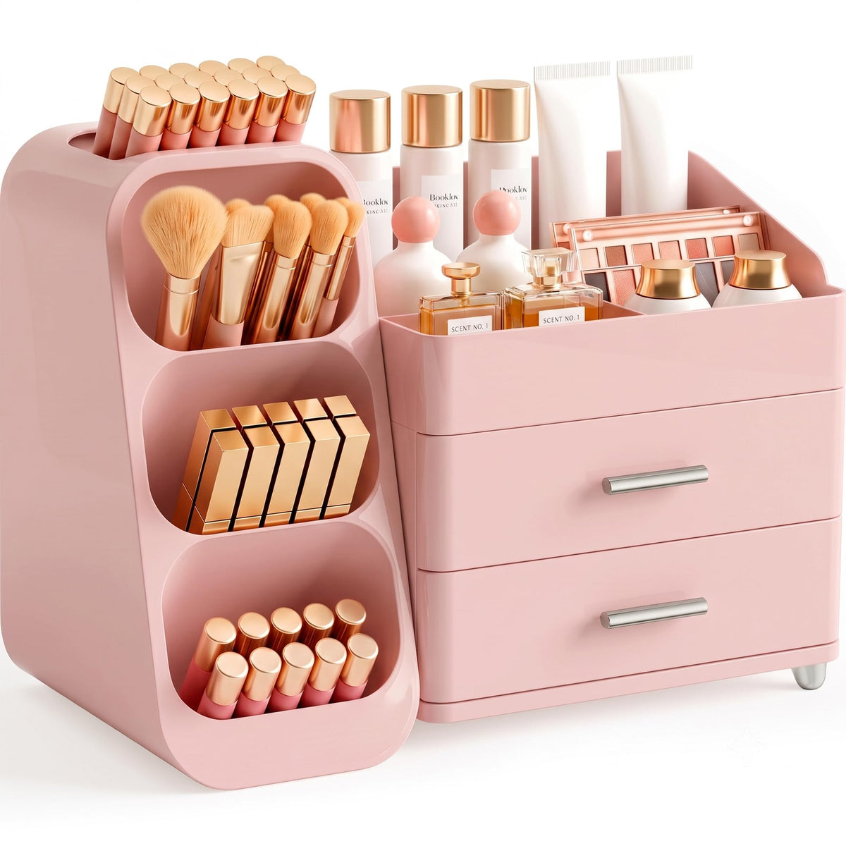 Booklov Small Makeup Organizer for Vanity Countertop, White