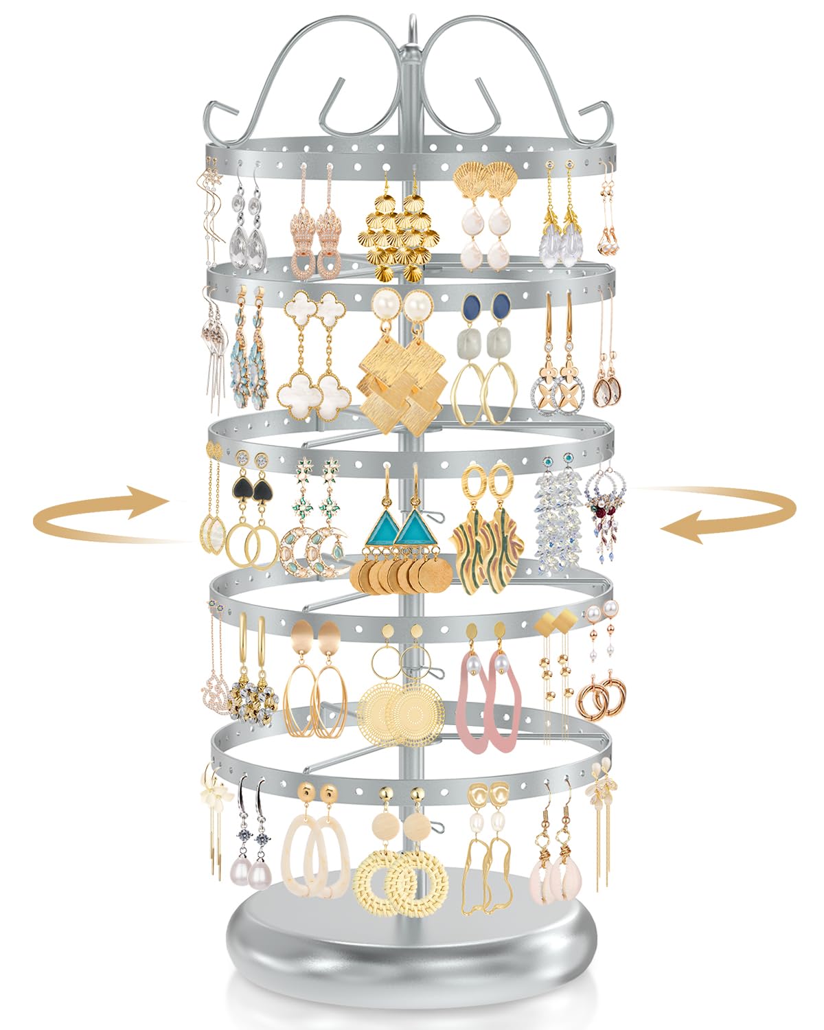 MODOWEY Rotating Earring Holder Organizer Display, 5 Tier Metal Tree, Black