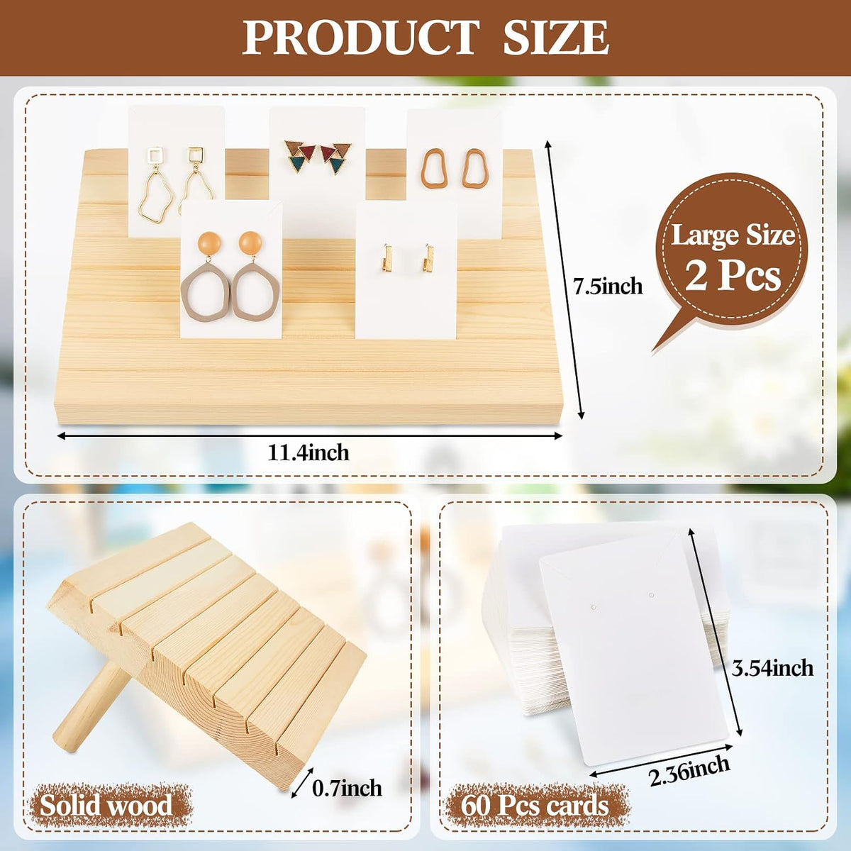 Marsui 62pcs Wood Earring Card Display 2 Set Earring Holder with Card
