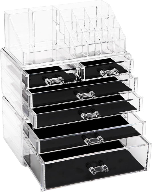 Sea Team 3-Tier Stackable Clear Acrylic Makeup Organizer with Drawers