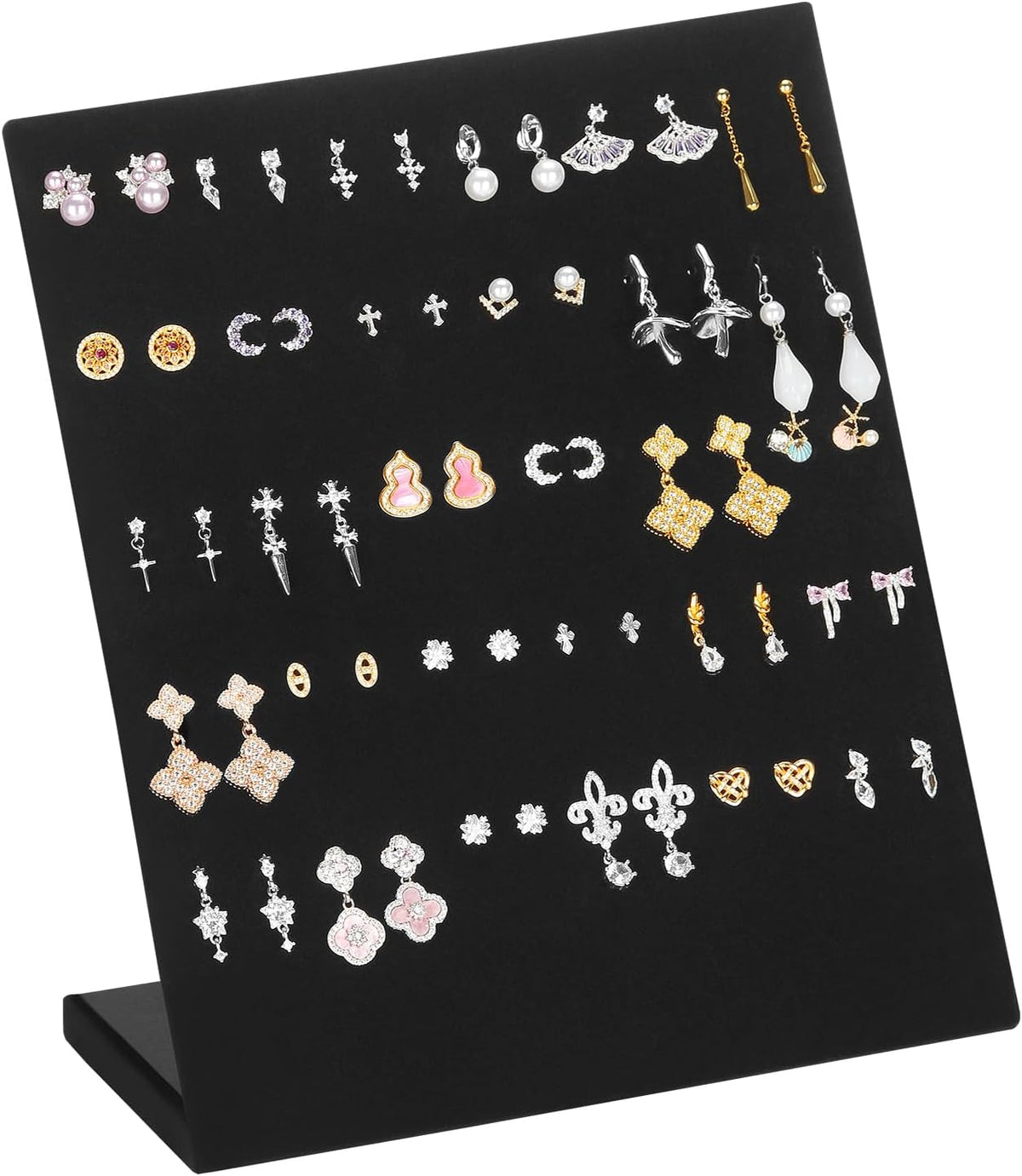KUKUVR L-Shaped Velvet Earring Display Stand (Black 60 Holes)