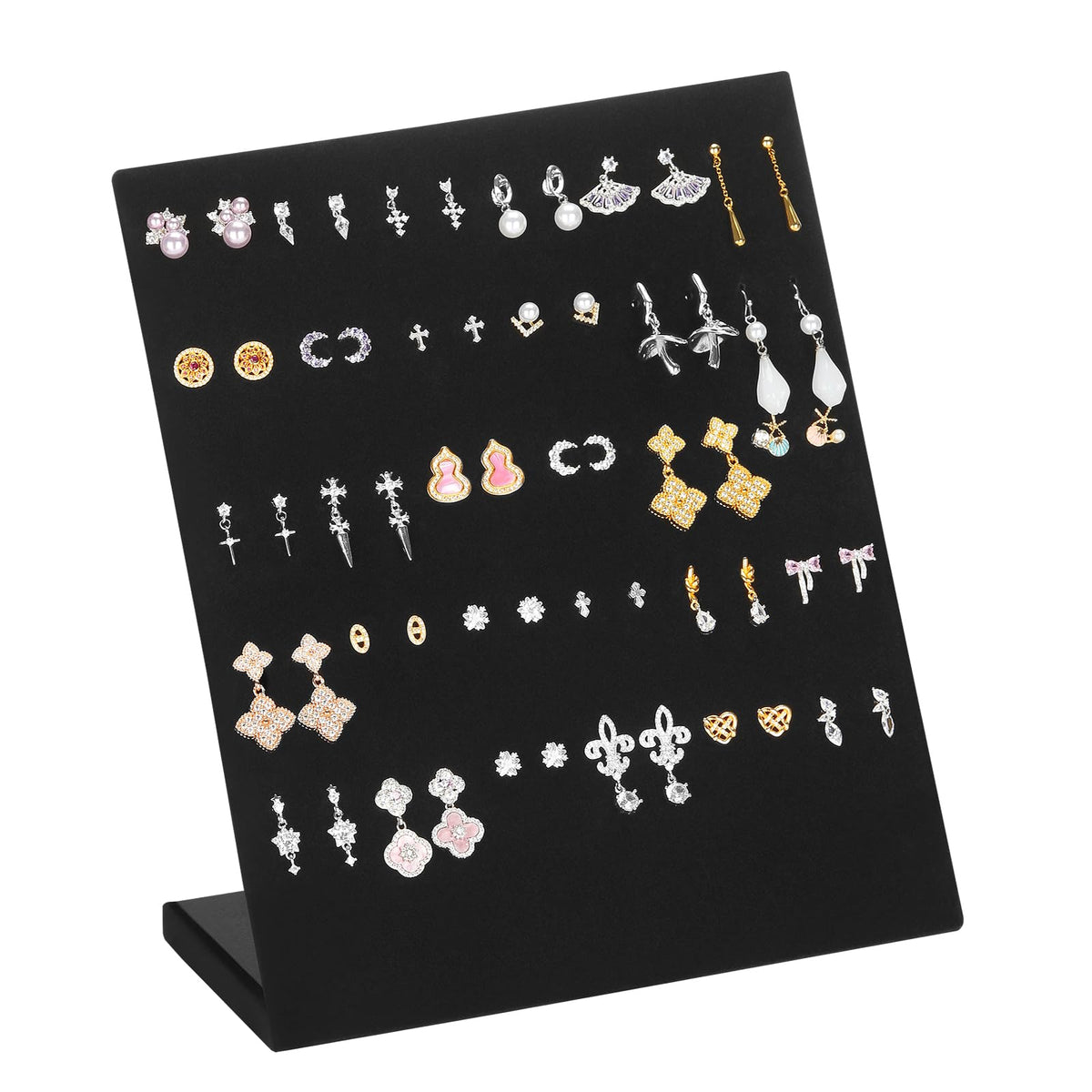 KUKUVR L-Shaped Velvet Earring Display Stand (Black 120 Holes)