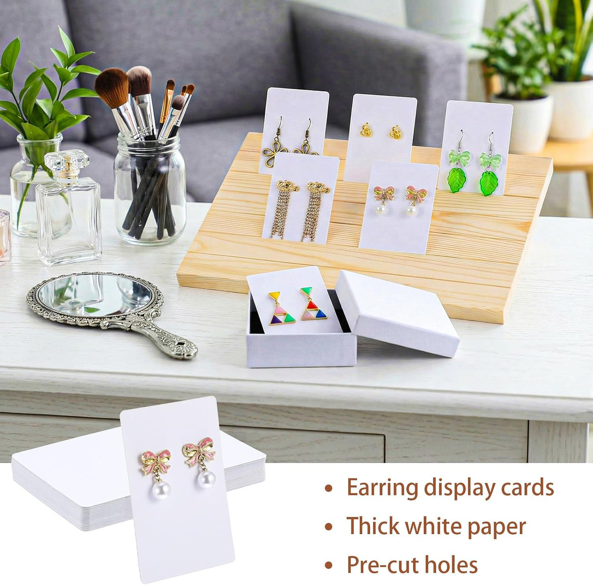 93 Pcs Wood Earring Display Stand Set - 3 Stands with 90 Cards & Support Rods for Jewelry Selling & Photo Display