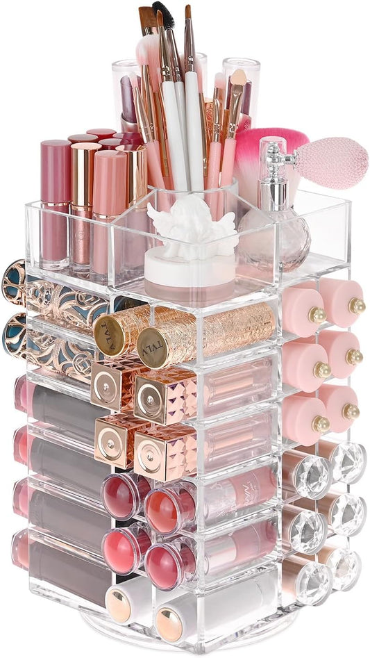 Ikee Design Acrylic Rotating Lipstick Gloss Make Up Organizer with 53 Slots