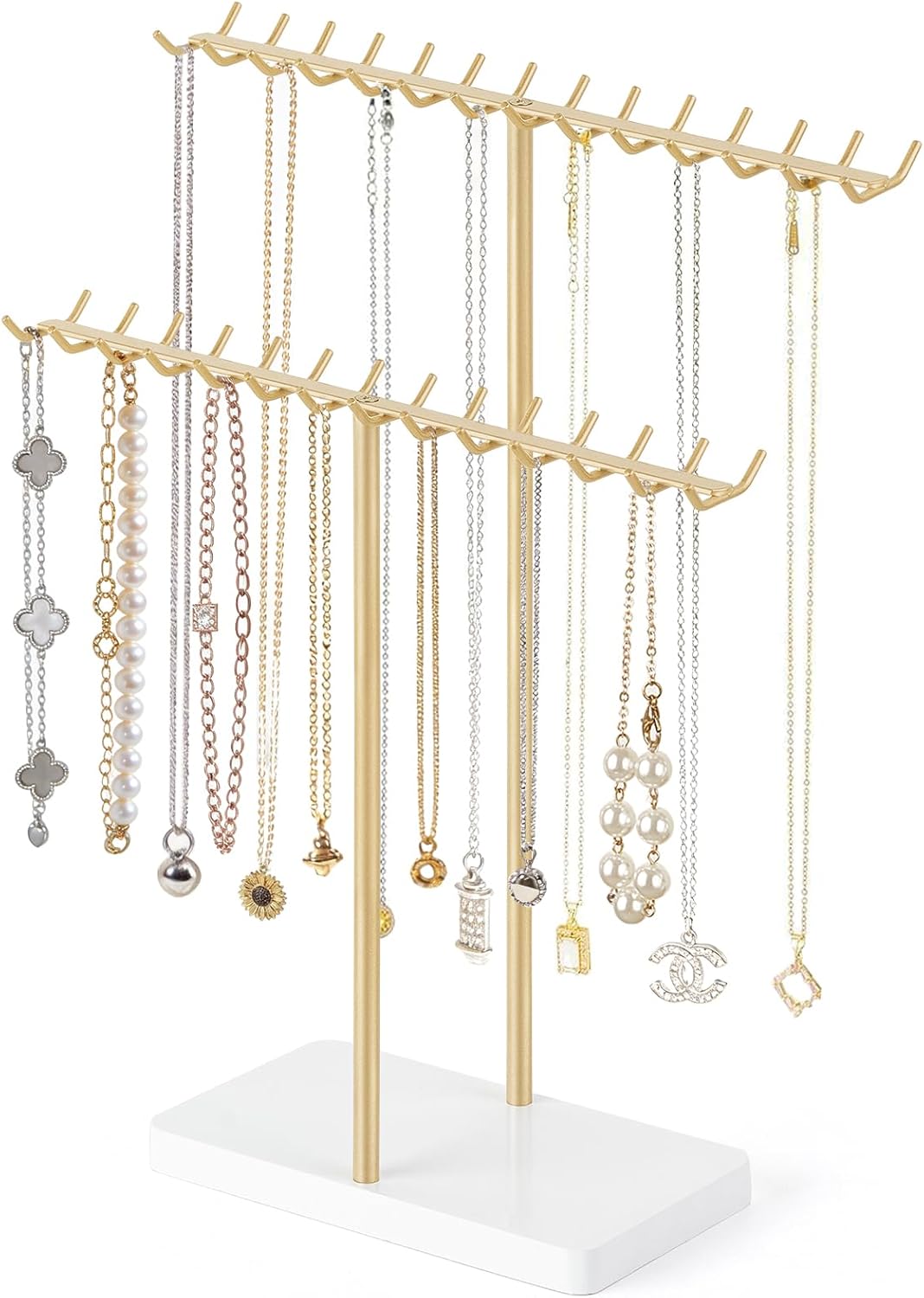 Mkono Necklace Holder Organizer, 2 Tier Gold Jewelry Display Stand Rack