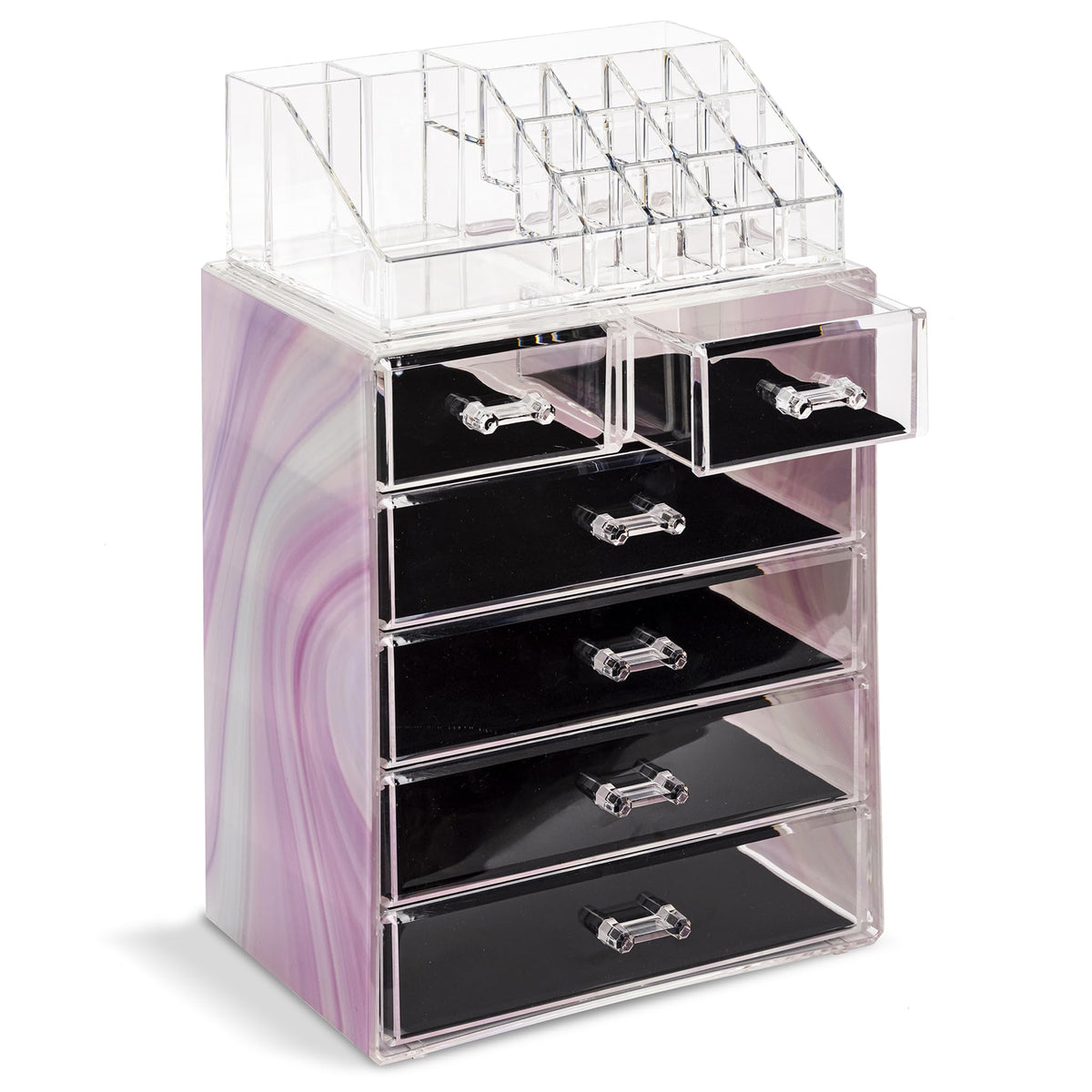 Sorbus Makeup Organizer, 6-Drawer Acrylic 2-Piece Set (Marble Print)