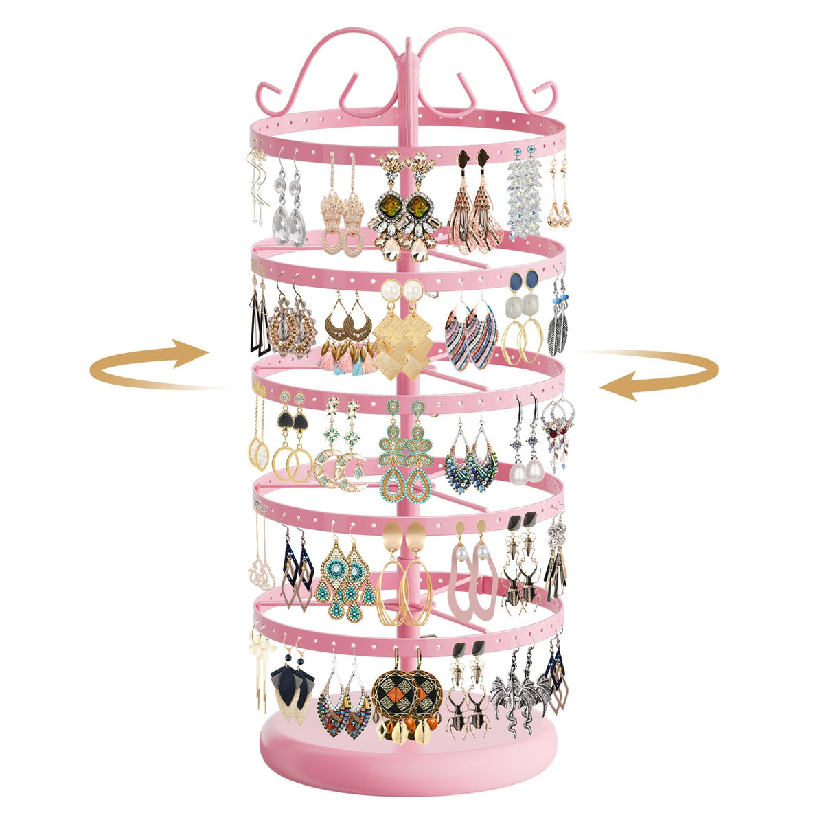 MODOWEY Rotating Earring Holder Organizer Display, 5 Tier Metal Tree, Black