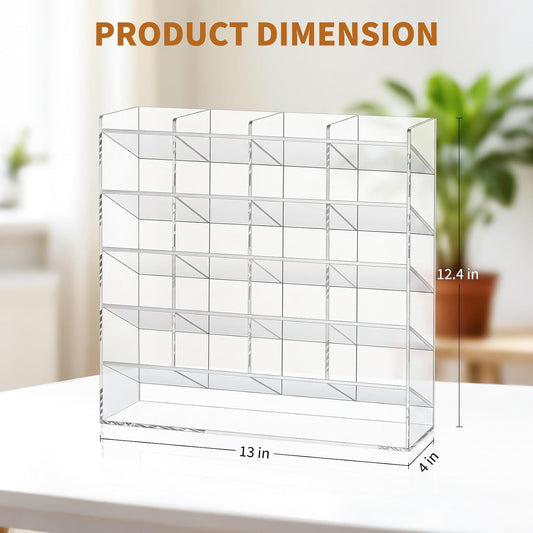 TrailBlaze 1Pc Acrylic Pen Holder, Multi‑Compartment Marker Organizer, Clear Desk Marker Display Storage Rack for Office Art Supplies Makeup Lipsticks, 13 x 4 x 12.4 Inch