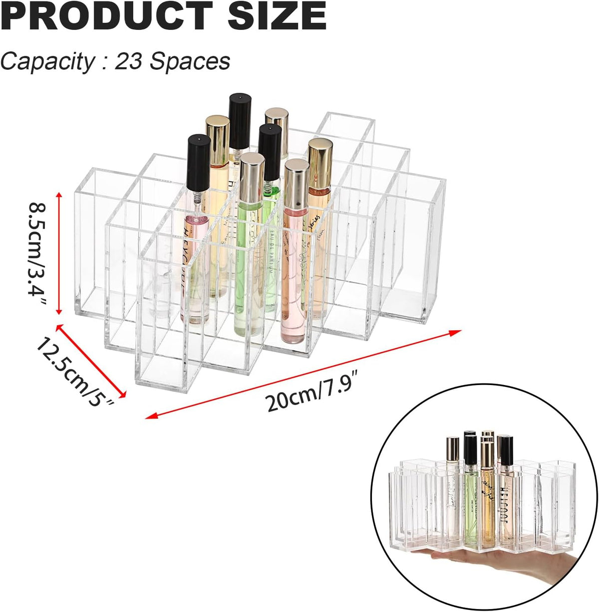 ELLDOO Rollerball Perfume Organizer, 23 Spaces Clear Acrylic Perfume Storage Holder Beauty Scent Holder, Stackable Makeup Lipgloss Lipstick Display Case Lip Gloss Storage Stand (5-Tier)