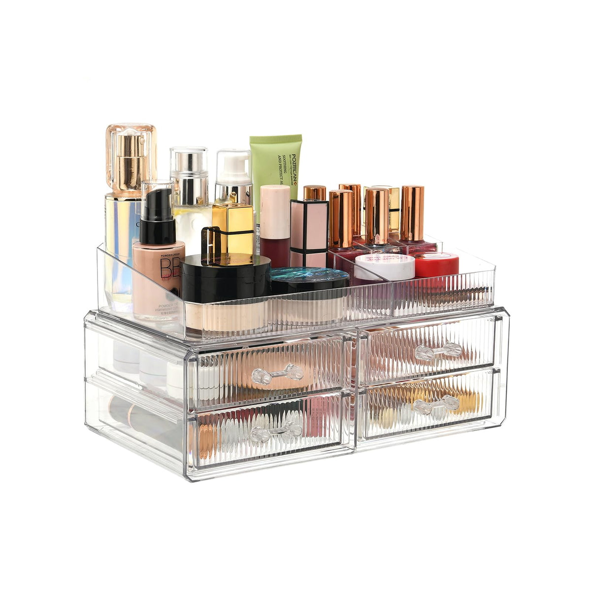 ZHIAI Stackable Organizer, Acrylic Cosmetic Organizer for Dresser, Vanity, Kitchen Cabinet, Bathroom, Under Sink, Home Organization and Storage (1 Top 5 Drawers)