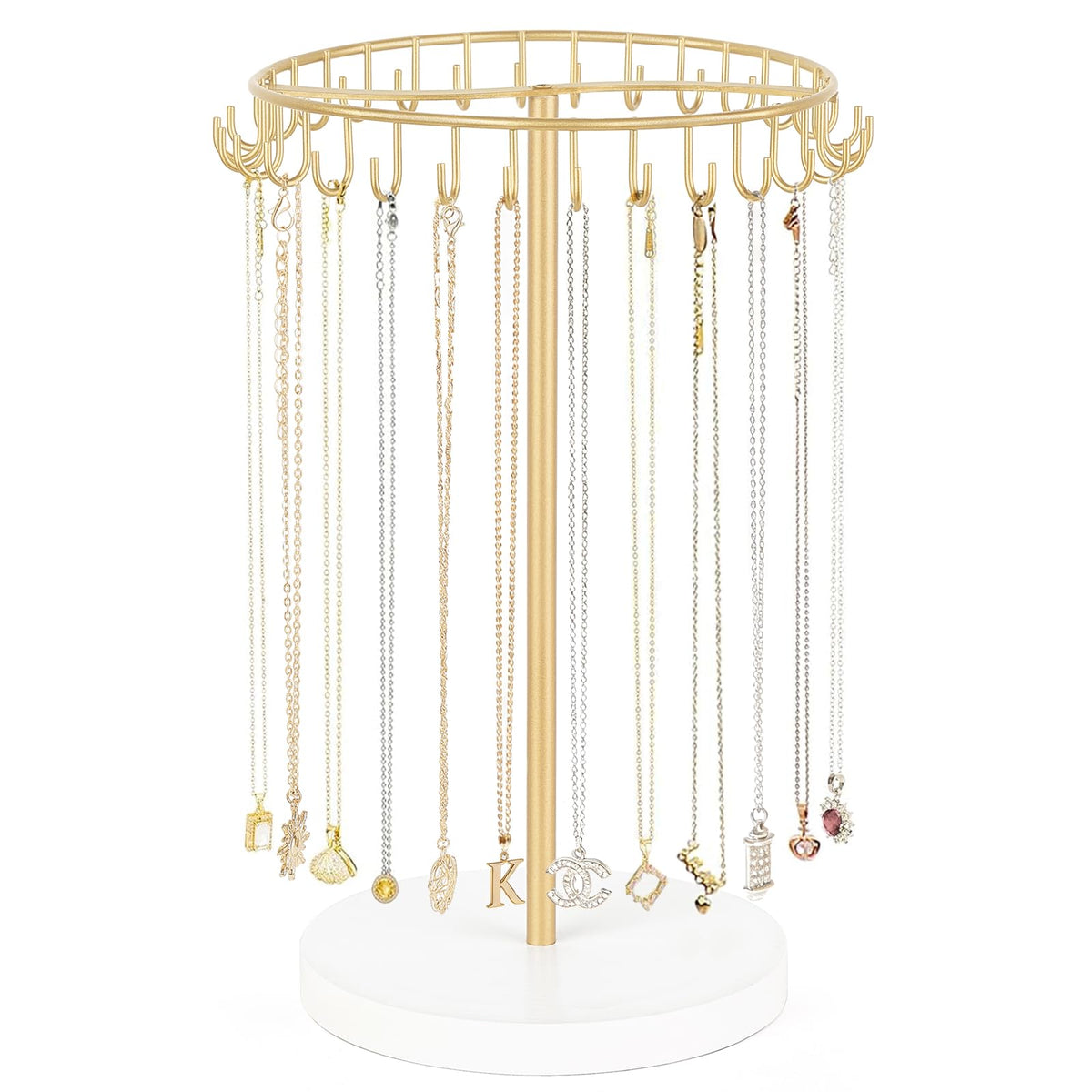 Mkono Necklace Holder Organizer, 30 Hooks Gold Jewelry Display Tree Stand