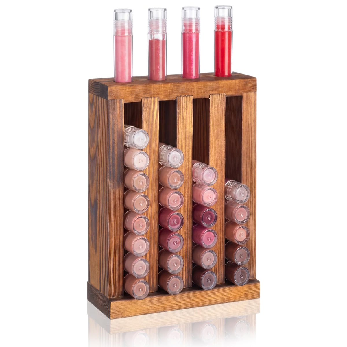 1 Pcs 4 Slot Lip Balm Display 0.7" Wooden Lipstick Holder, Wood Color