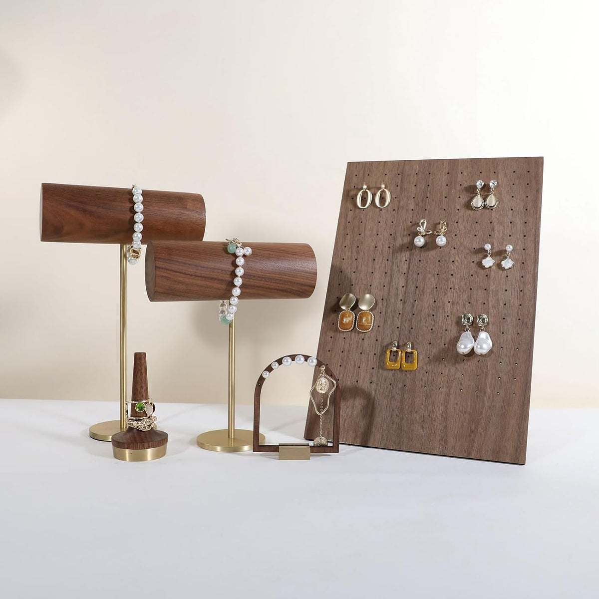 Walnut earring display stand for selling, jewelry studs storage organizer for show, earring holder board with 204 holes【Earring board】