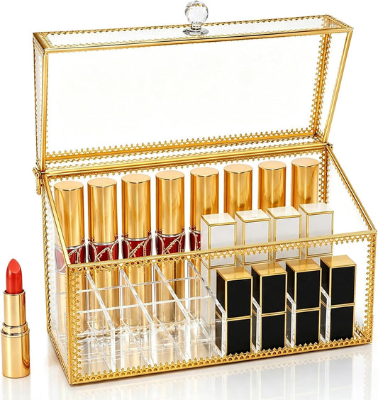 Pumtus 24 Slots Lipstick Organizer with Lid, Clear Vanity Perfume Holder