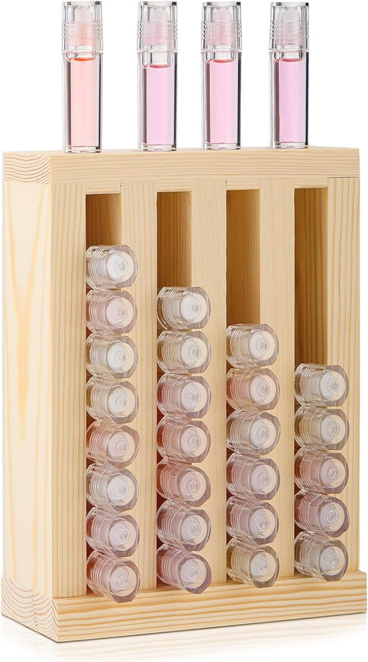 1 Pcs 4 Slot Lip Balm Display 0.7" Wooden Lipstick Holder, Wood Color