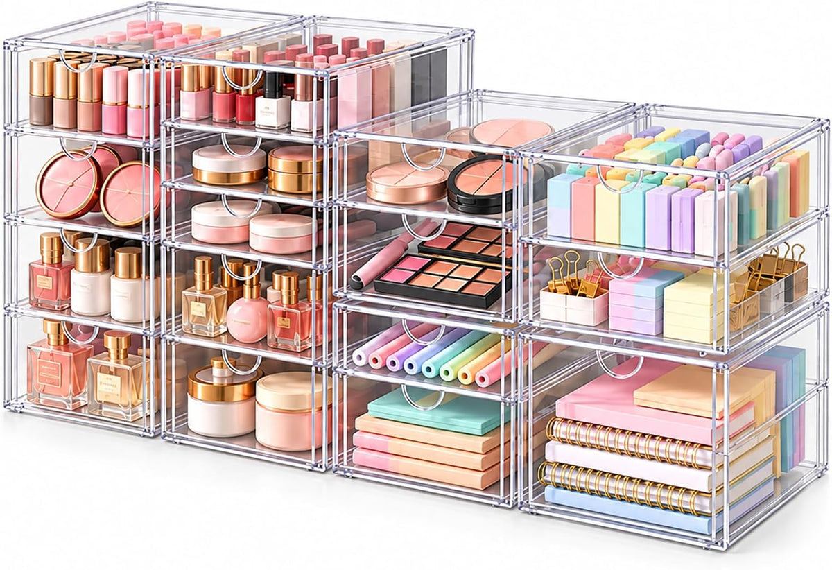Acrylic Makeup Organizer Storage With 16 Drawers,Desk Organizers