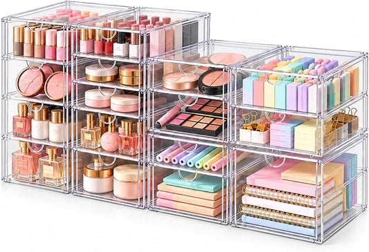Acrylic Makeup Organizer Storage With 16 Drawers,Desk Organizers