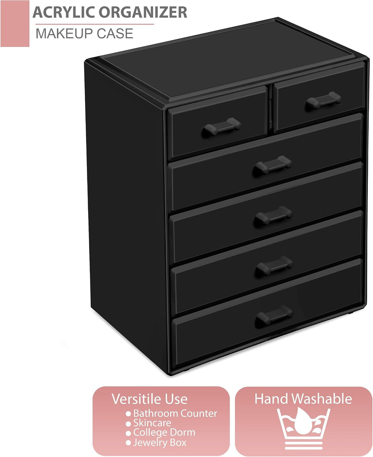 Sorbus Acrylic Makeup Organizer - Organization and Storage Case for Cosmetics Make Up & Jewelry - Large Makeup Organizer for Vanity, Bathroom, College Dorm, Closet, Desk (4 Large, 2 Small Drawers)