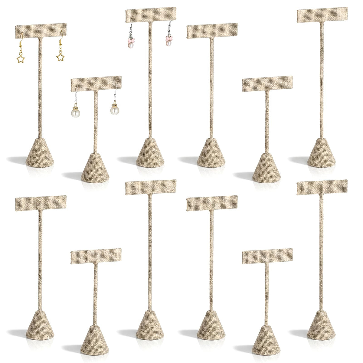 12 Pcs 3 Sizes Earring T Stand Display,Black Velvet Earrings Holder 4.5/6/6.7 Inch Metal Earring Display Storage Rack No Assembly for Jewelry Storage Selling Show