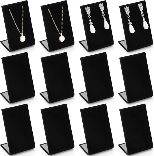 RattanView 12 Pcs Velvet Earring Display Stand Necklace Holder Black Velvet