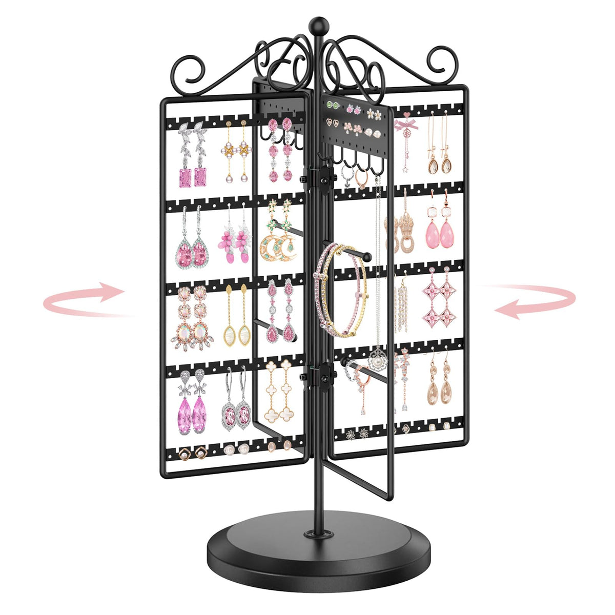 MODOWEY Rotating Earring Holder Organizer Display, 5 Tier Metal Tree, Black