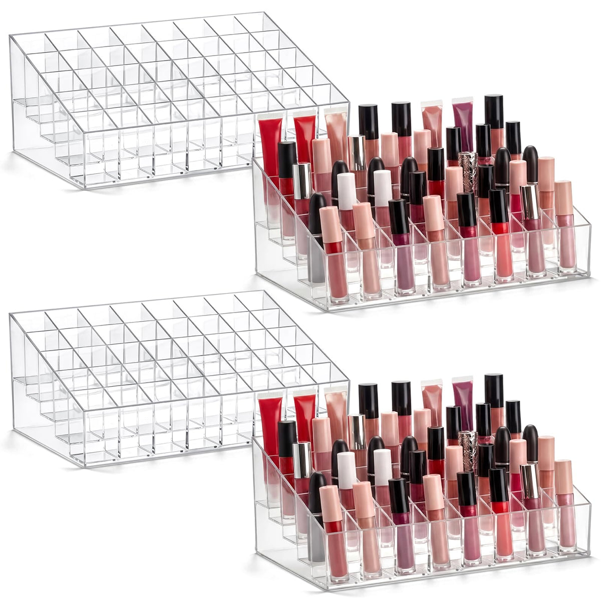 Macarrie 6 Pieces Lipstick Holder 24 Slot Clear Acrylic Lipgloss Organizer Storage Display Case for Perfume Sample Mascara Brushes Birthday Gift