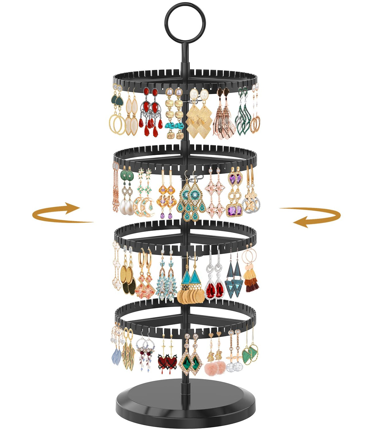 MODOWEY Rotating Earring Holder Organizer Adjustable Display, 6 Tiers Black
