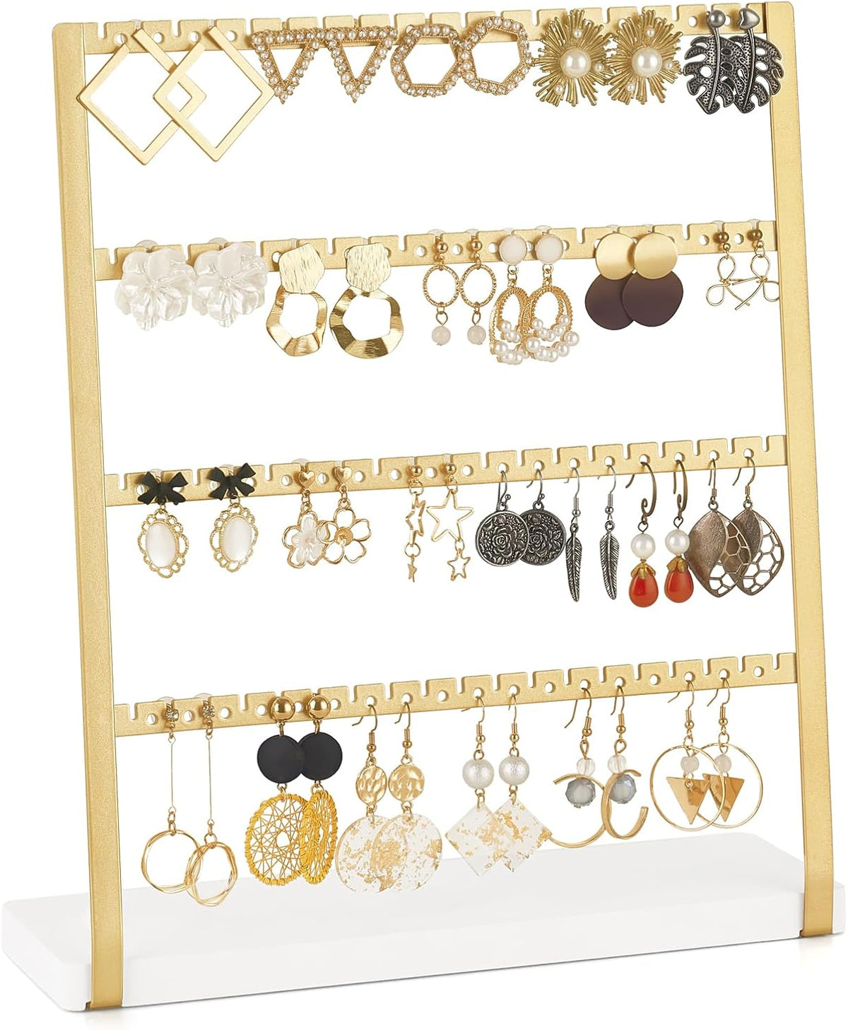 Mkono 4-Tier Earring Holder Organizer Gold Metal Jewelry Display Stand Rack