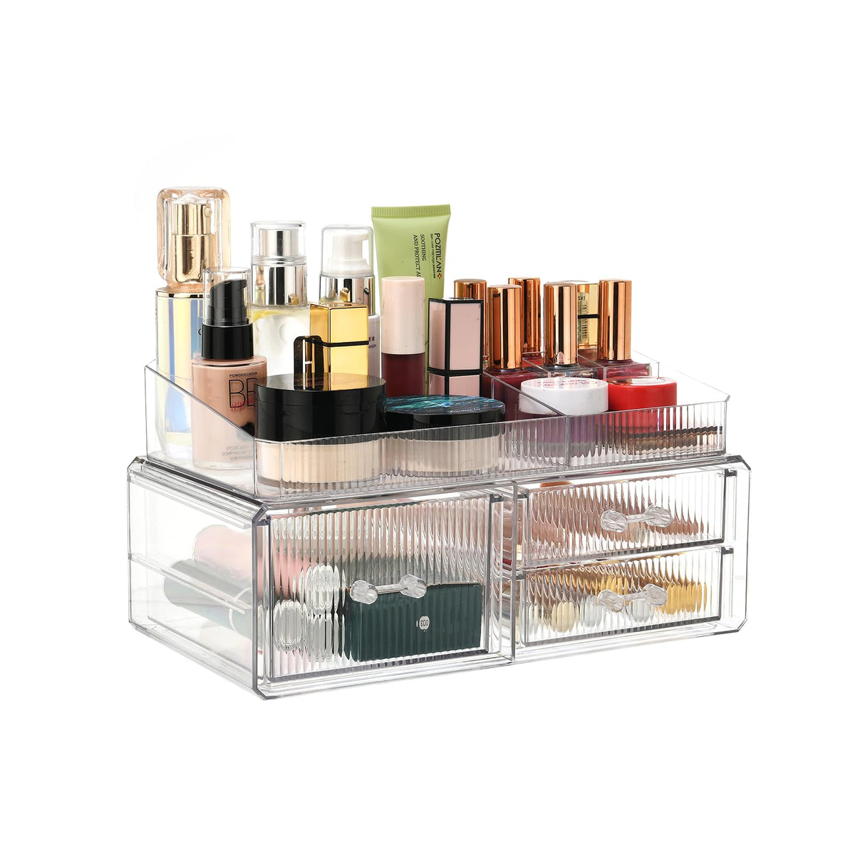 ZHIAI Stackable Organizer, Acrylic Cosmetic Organizer for Dresser, Vanity, Kitchen Cabinet, Bathroom, Under Sink, Home Organization and Storage (1 Top 5 Drawers)