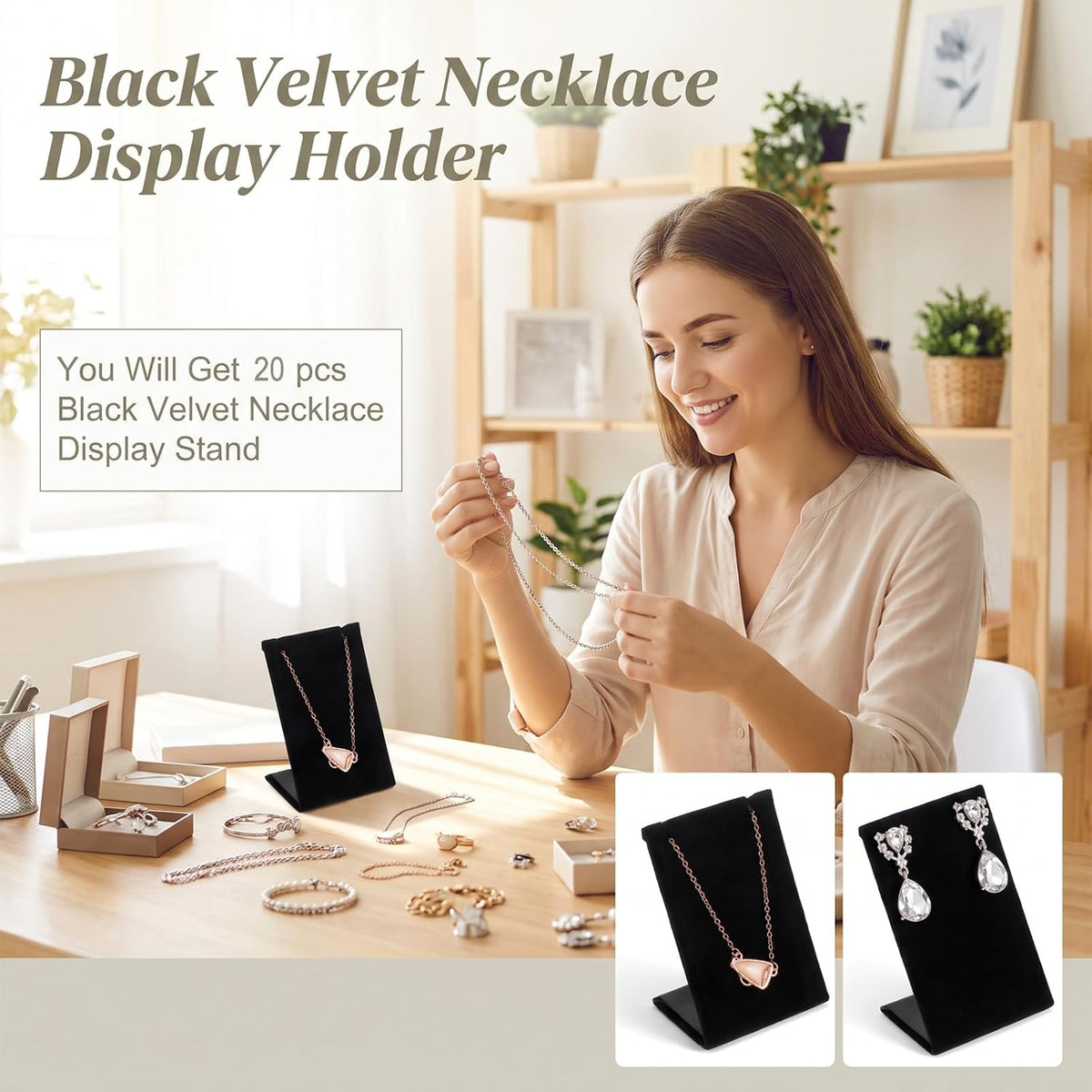 20 Pcs Velvet Earring Display Stands Black,2.3×1.6×3.5inch
