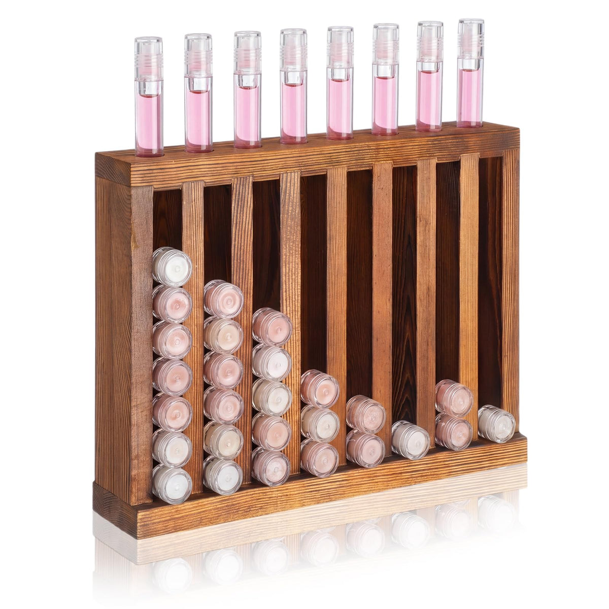 1 Pcs 4 Slot Lip Balm Display 0.7" Wooden Lipstick Holder, Wood Color