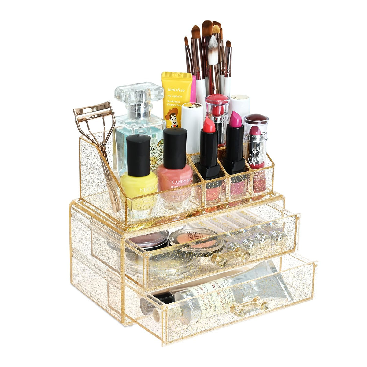 Ikee Design Acrylic Clear Makeup Cosmetics Lip Gloss Organizer,Gold