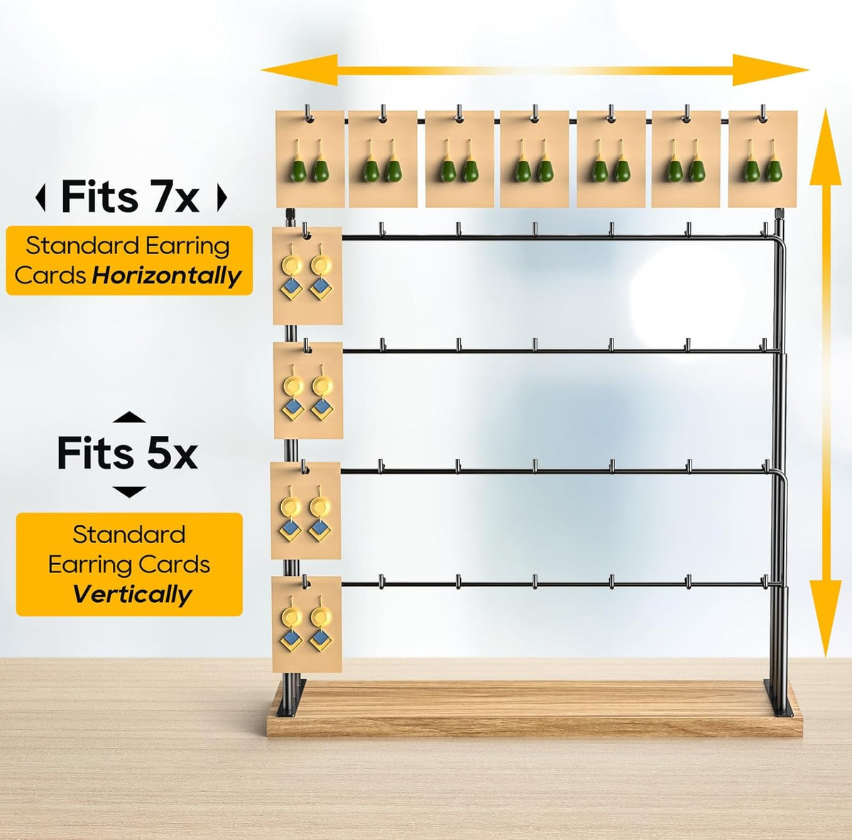 ORLESS Jewelry Display for Vendors,35 Hooks Earring Display Stand for Selling, Necklace Display Holder for Selling, Earring Cards Organizer for Bracelets, Rings, Jewelry Towers, Original Wood