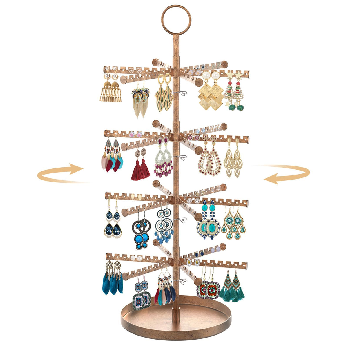 MODOWEY Rotating Earring Holder Organizer Display, 5 Tier Metal Tree, Black