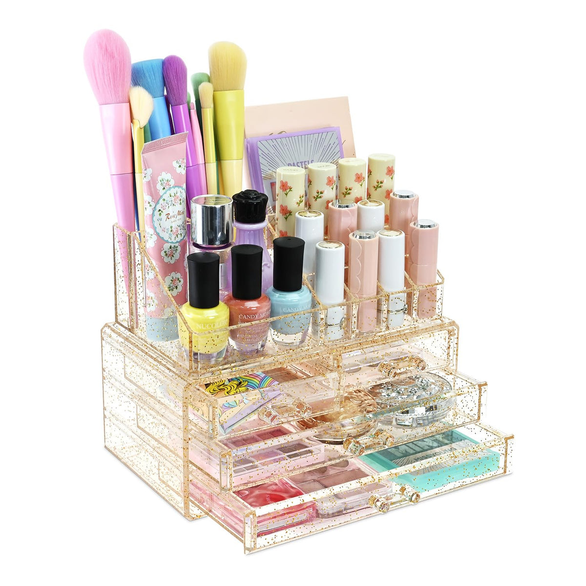 Ikee Design Acrylic Clear Makeup Cosmetics Lip Gloss Organizer,Gold