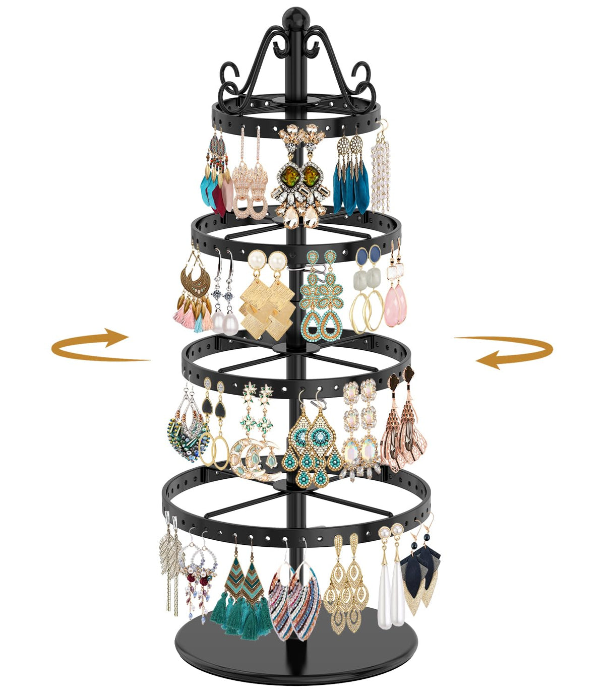 MODOWEY Rotating Earring Holder Organizer Stand Metal Display, 4 Tier Black