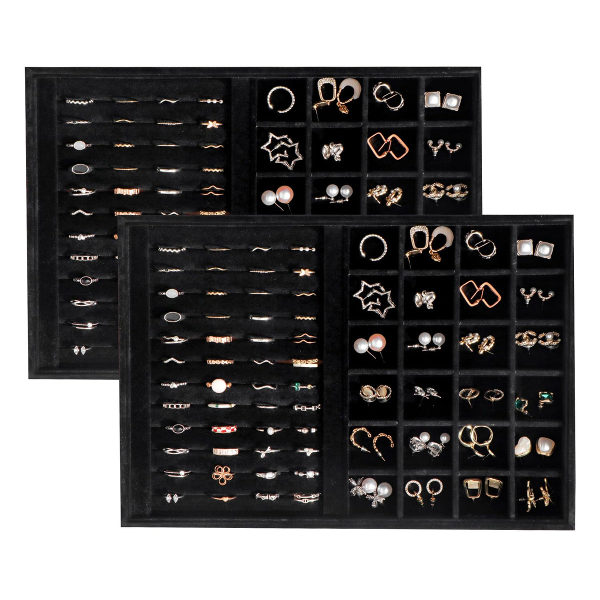 Large Velvet Jewelry Tray Display Drawer Inserts 2 Pack