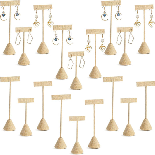 Marsui 18 Pcs T Bar Earring Display Stand Set with 3 Heights,Linen Color