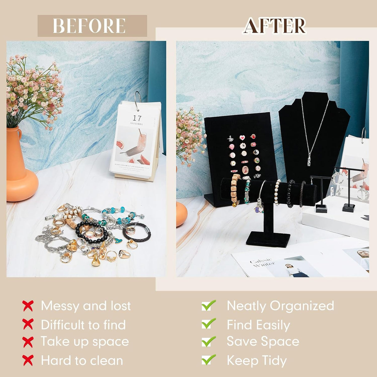 Henoyso 22 Pcs VelvetJewelry Display for Vendors Necklace Bust Holder
