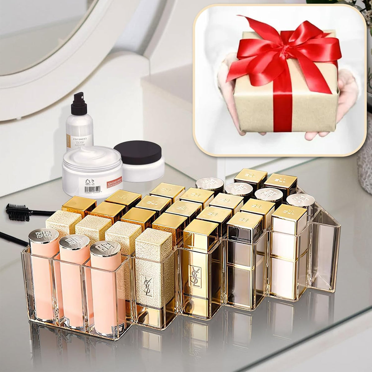 Lipstick Organizer,56 Lip Slots Acrylic Lipstick Holder,