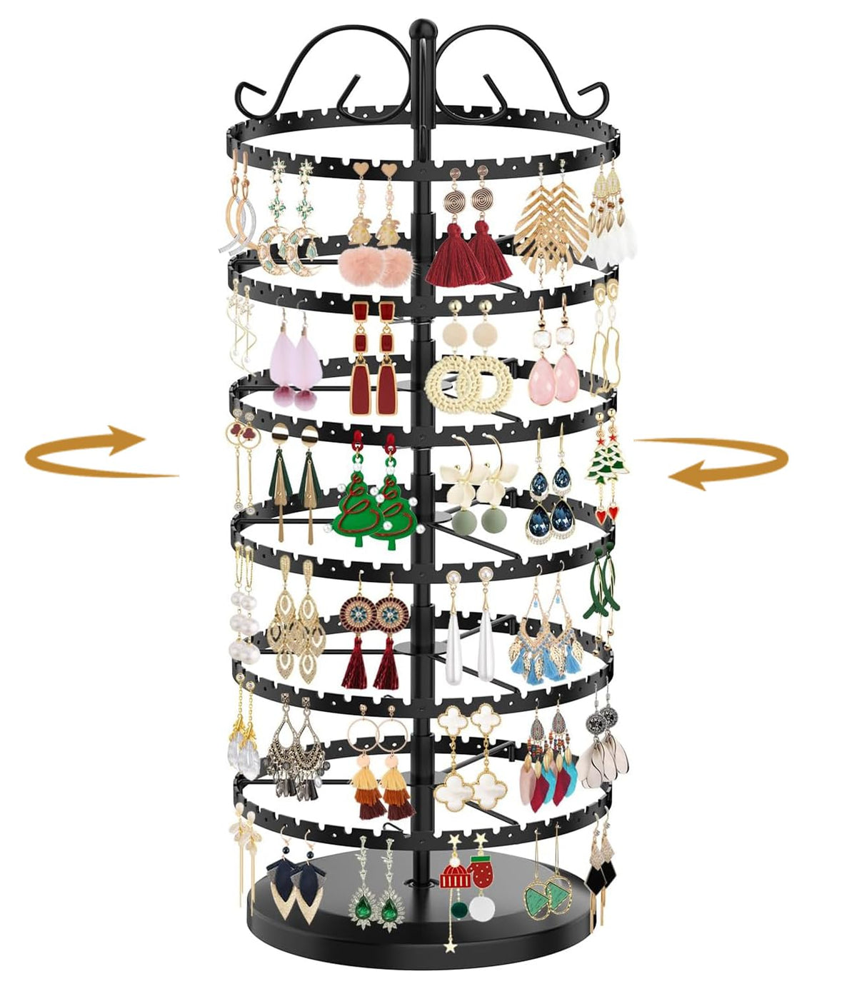 MODOWEY Rotating Earring Holder Organizer Stand Metal Display, 4 Tier Black