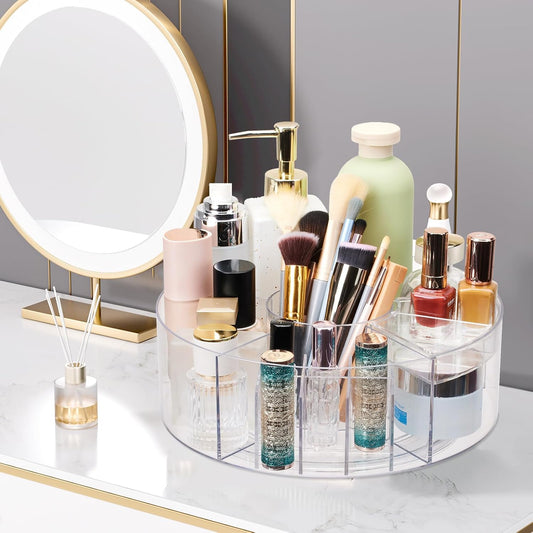 360 Rotating Makeup Organizer for Vanity, 10” Desk Acrylic Spinning Cosmetic Skincare Organizer Countertop, Large Clear Lazy Susan Round Organizer for Lotion, Lipsticks, Perfume, Brushes