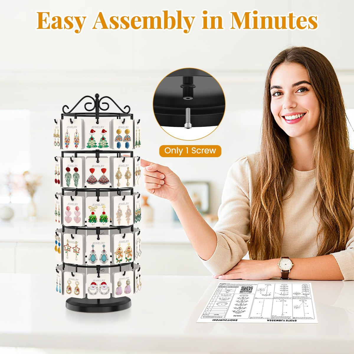 EsLuker.ly Earring Holder Organizer Rotating Display Tree Stand, Black