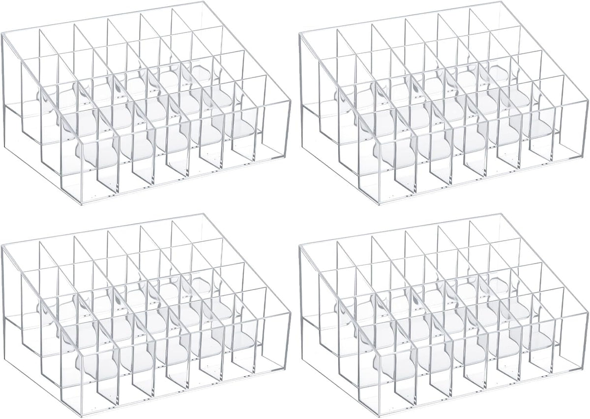 4 Pack Acrylic Lipstick Holder Organizer, 24 Slot Clear Lip Gloss Holder, Lipstick Display Stand for Lipsticks, Lip Balms, Makeup Brushes & Nail